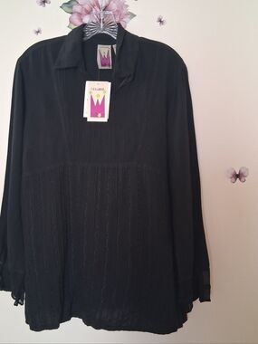 NWT Anthony Original Black Tunic Top Large Embroider Side Slit Flaw Whimsigoth